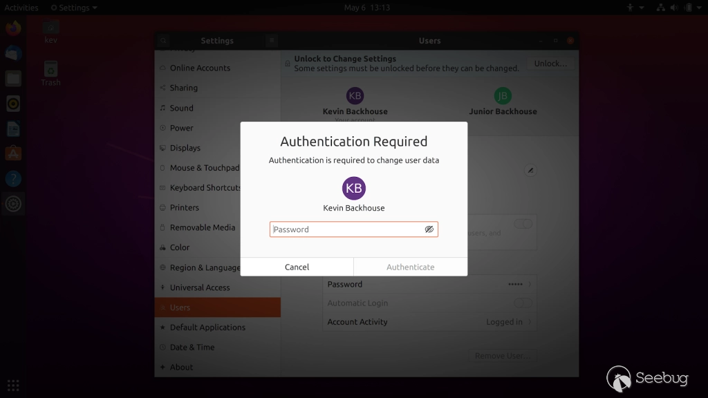 Screenshot of polkit dialog box prompting
authentication