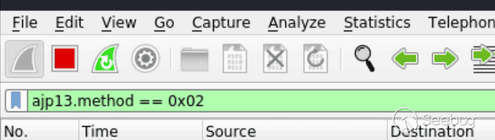 set wireshark protocol display filter to ajp13.method ==
0x02