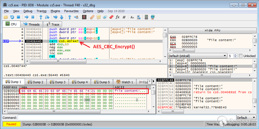 图5.4调用AES_CBC_Encrypt（）函数来加密文件内容