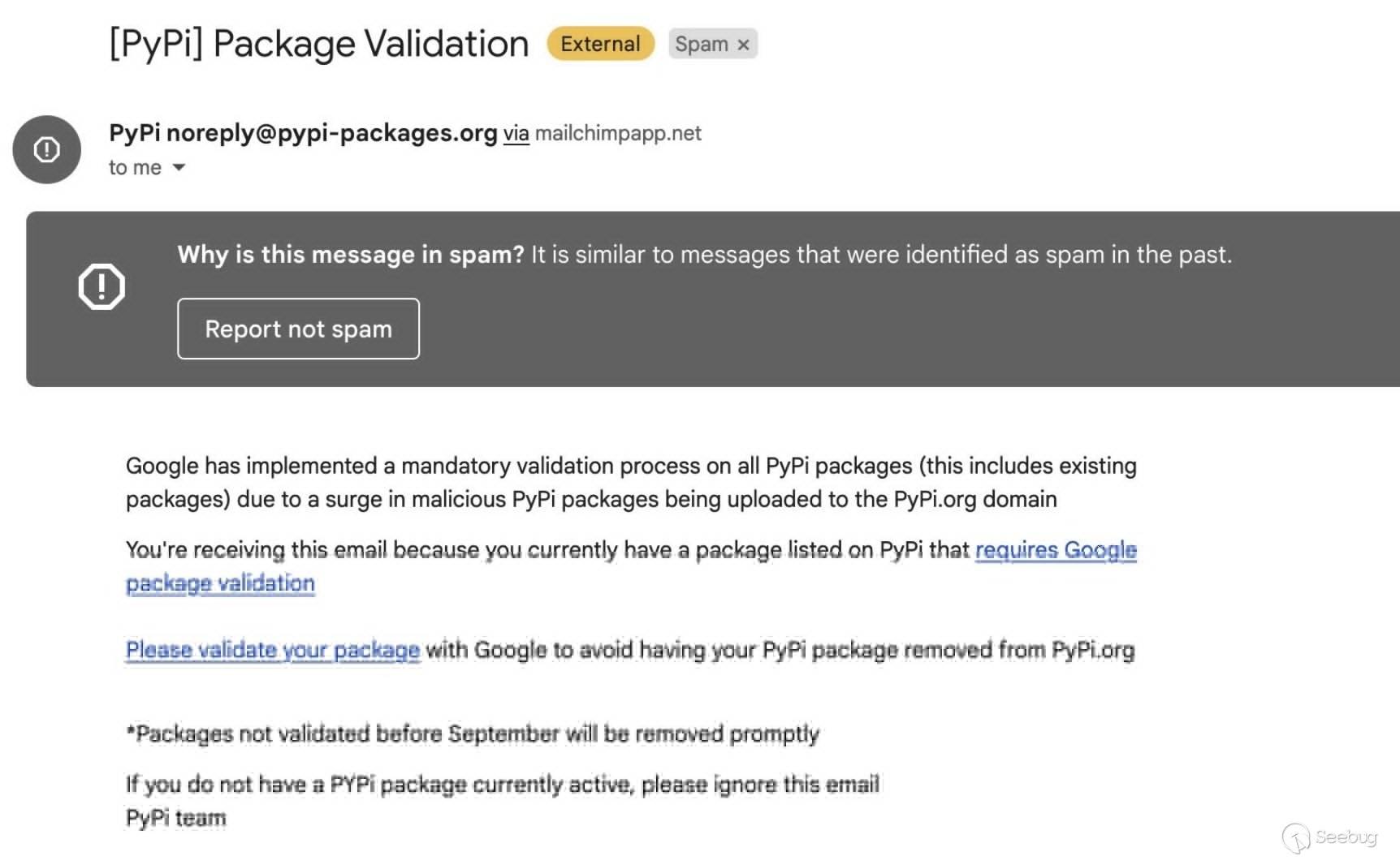 PyPI supply chain attack phishing email