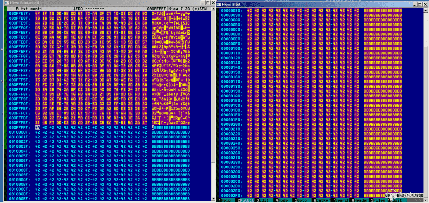 Figure 12. Encrypted file (left) vs original file (right)