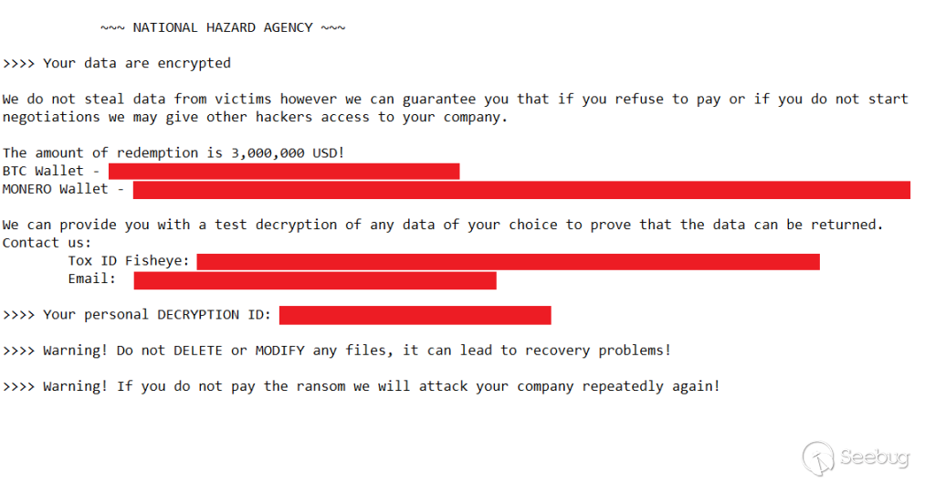 Managed incident ransom note