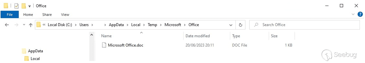 Figure 4: Location of the dropped “Microsoft Office.doc.”