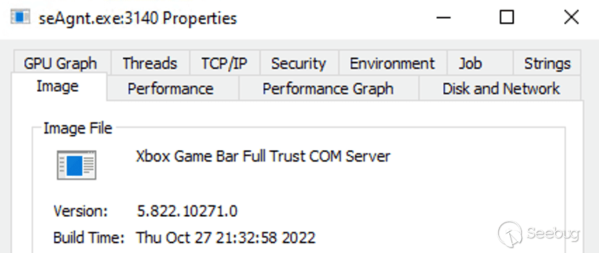 Figure 11: Properties of the “seAgnt.exe” process.