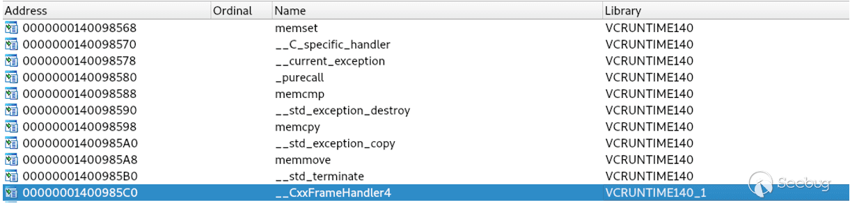 Figure 12: “seAgnt.exe” dependencies with “VCRUNTIME140_1.dll” highlighted.